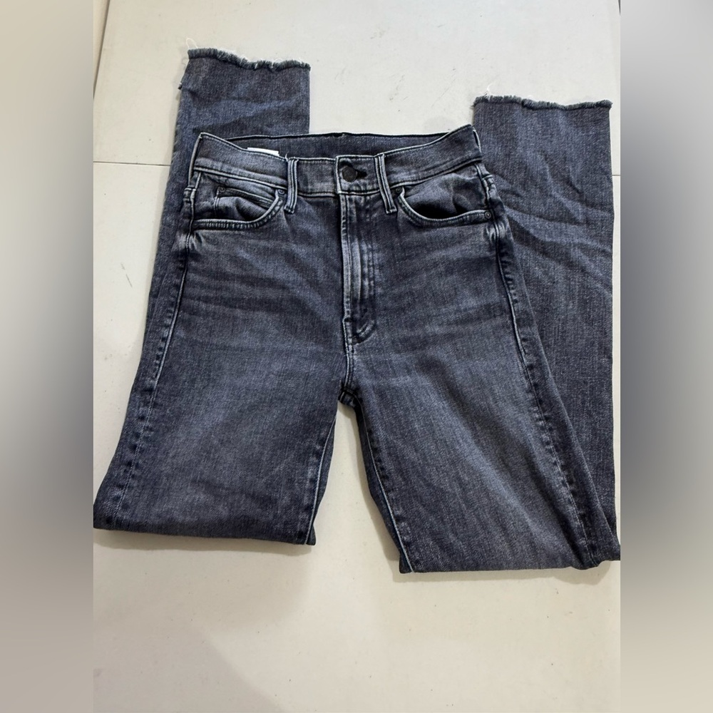 MOTHER Washed Charcoal Flare Jeans with Frayed Hem - Picture 4 of 5